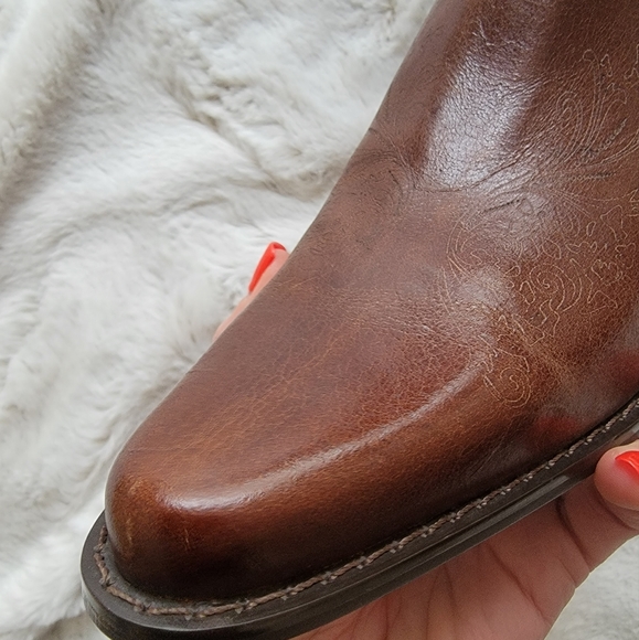 NEW Matisse Western Embossed Zip Up Brown Leather Cowboy Boots - Picture 15 of 16